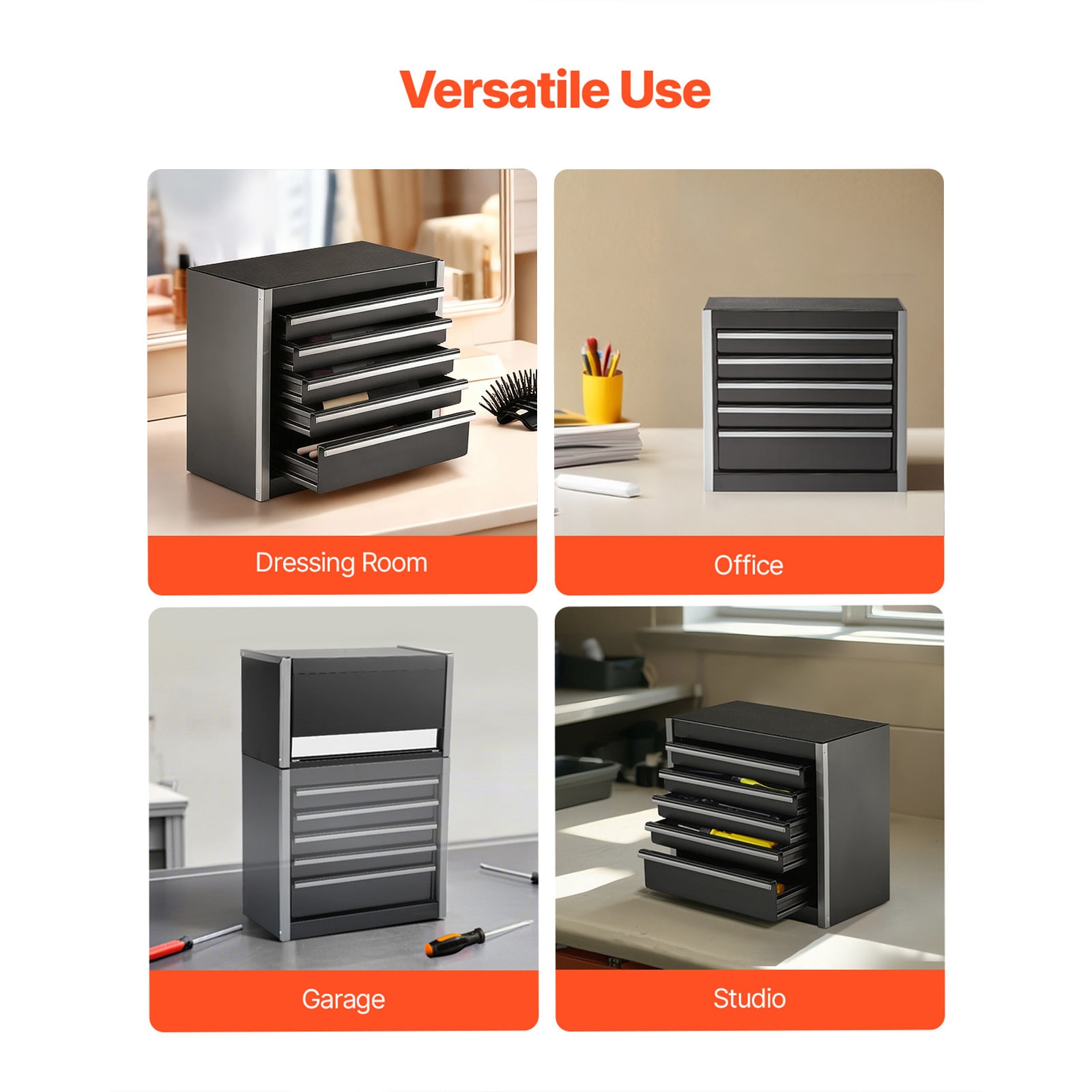 Tool Box 8.6-inch Portable Metal Tool Box With 5 Drawers Tool Organizer Black_voghion.com